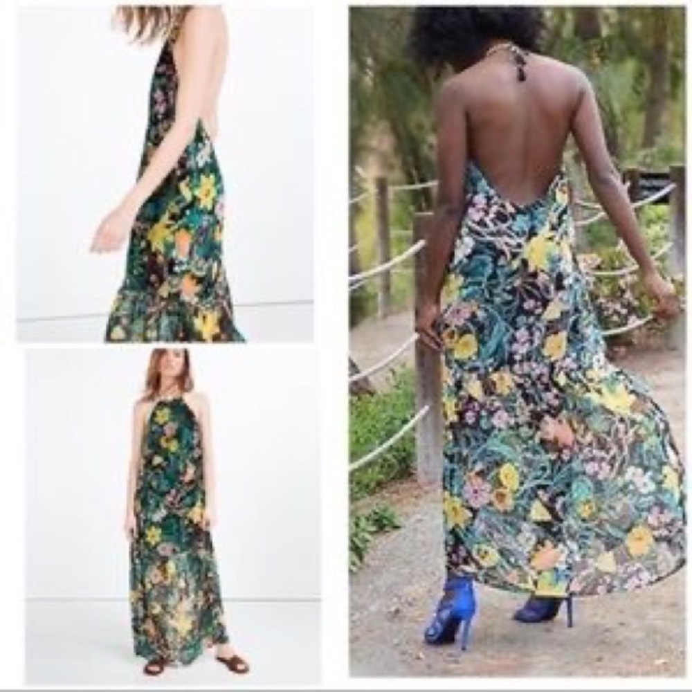 NWT Zara Floral Chiffon Backless Halter Maxi Dress - Size Large